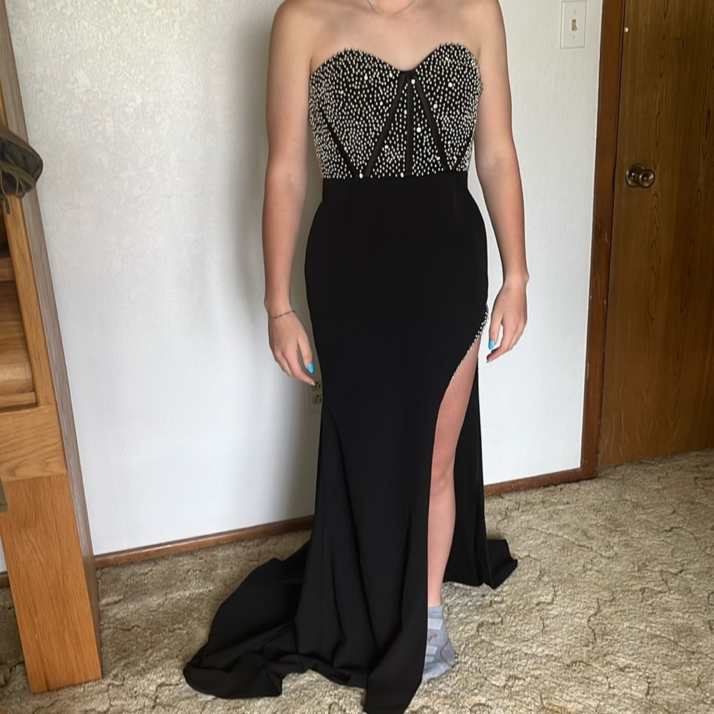 Black strapless gown